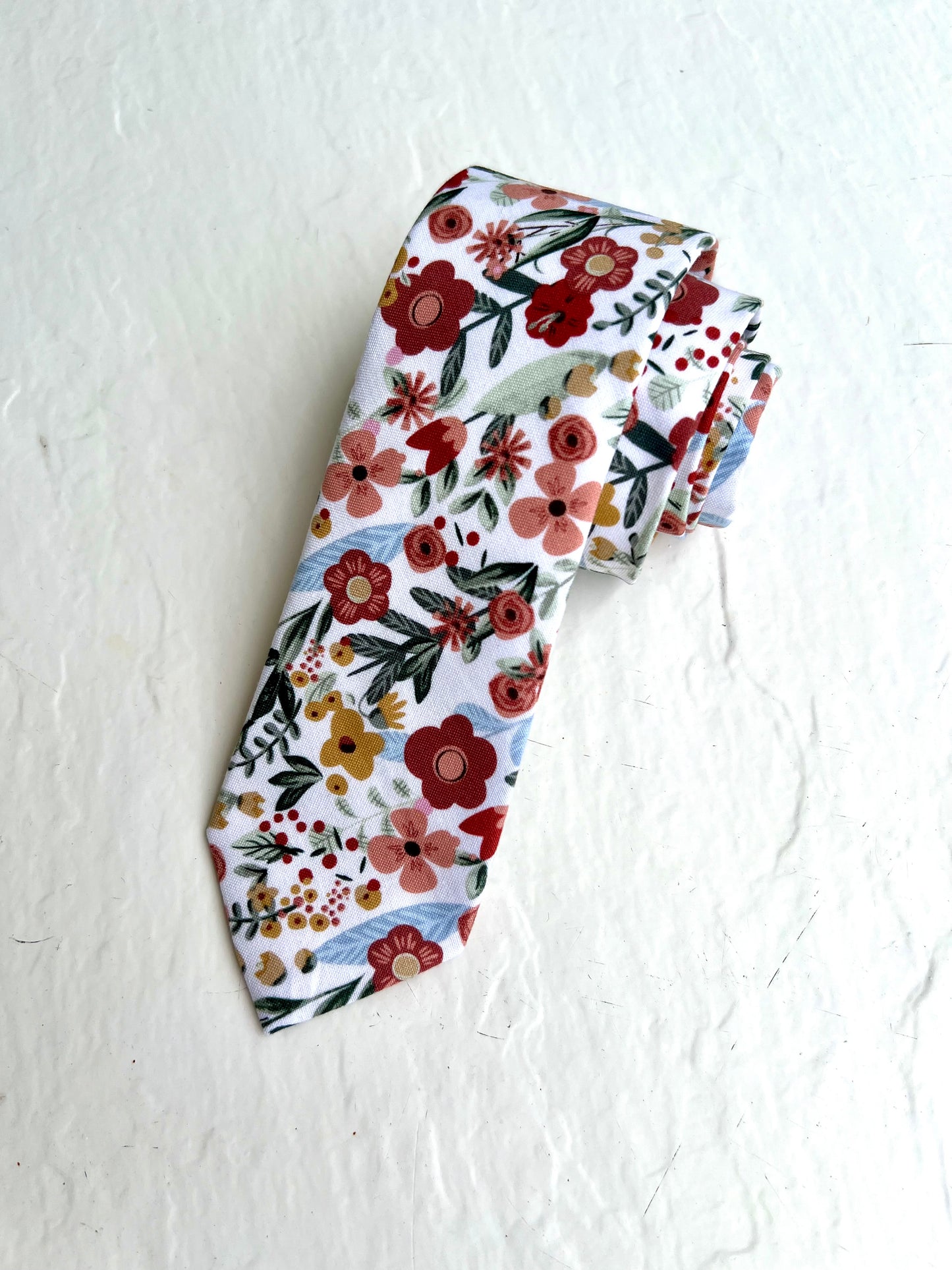 Brown Petals Floral Neck Tie. Spring Floral Neck Tie.