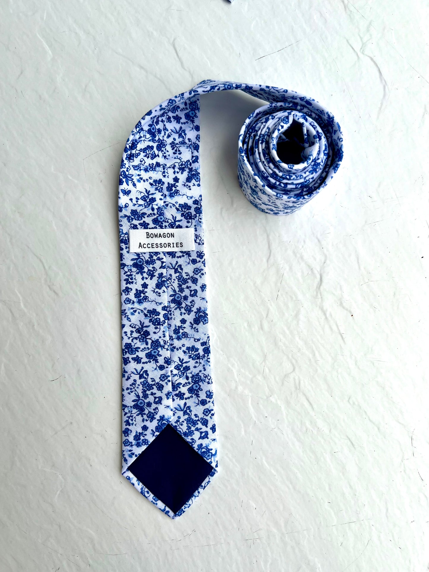 Blue Floral Neck Tie. Spring Floral Neck Tie.