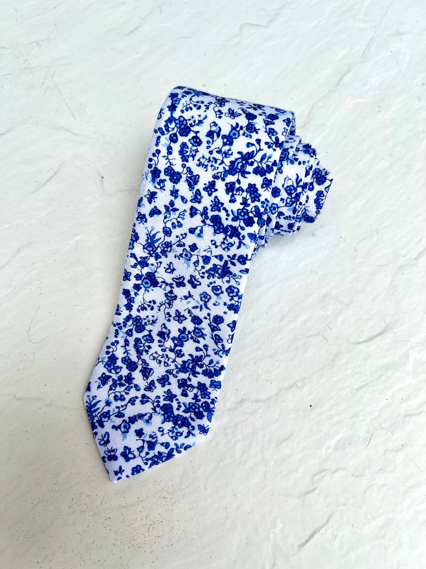 Blue Floral Neck Tie. Spring Floral Neck Tie.