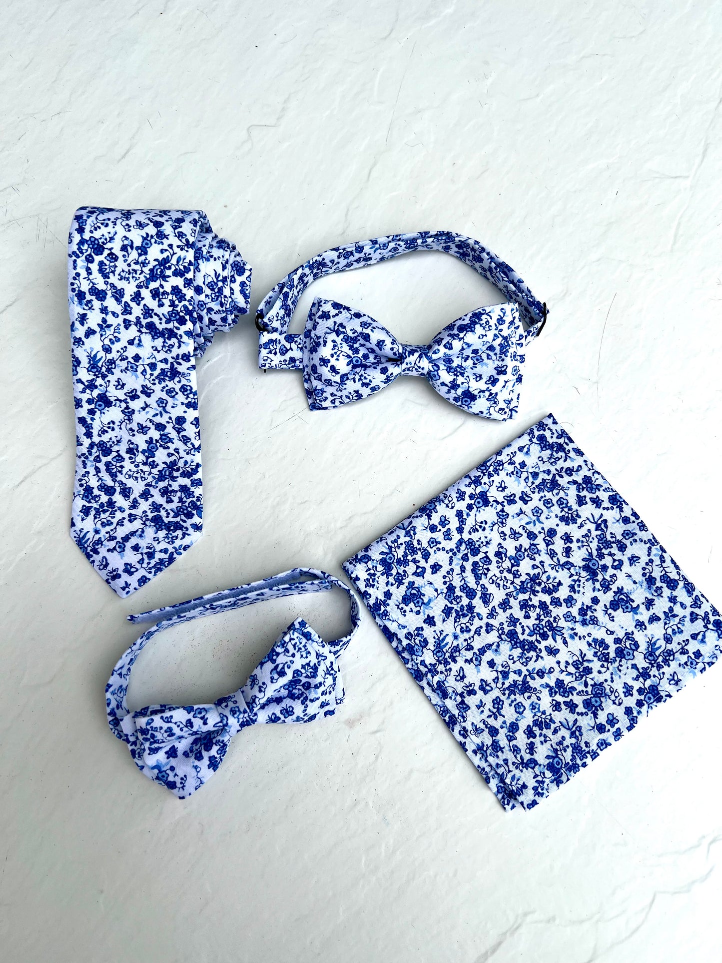 Blue Floral Neck Tie. Spring Floral Neck Tie.