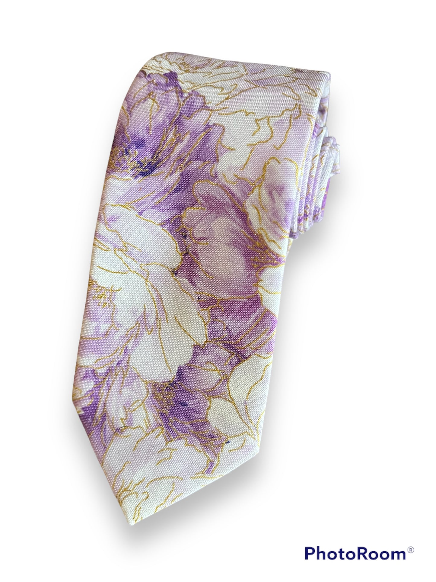 Lilac Gold Floral neck tie