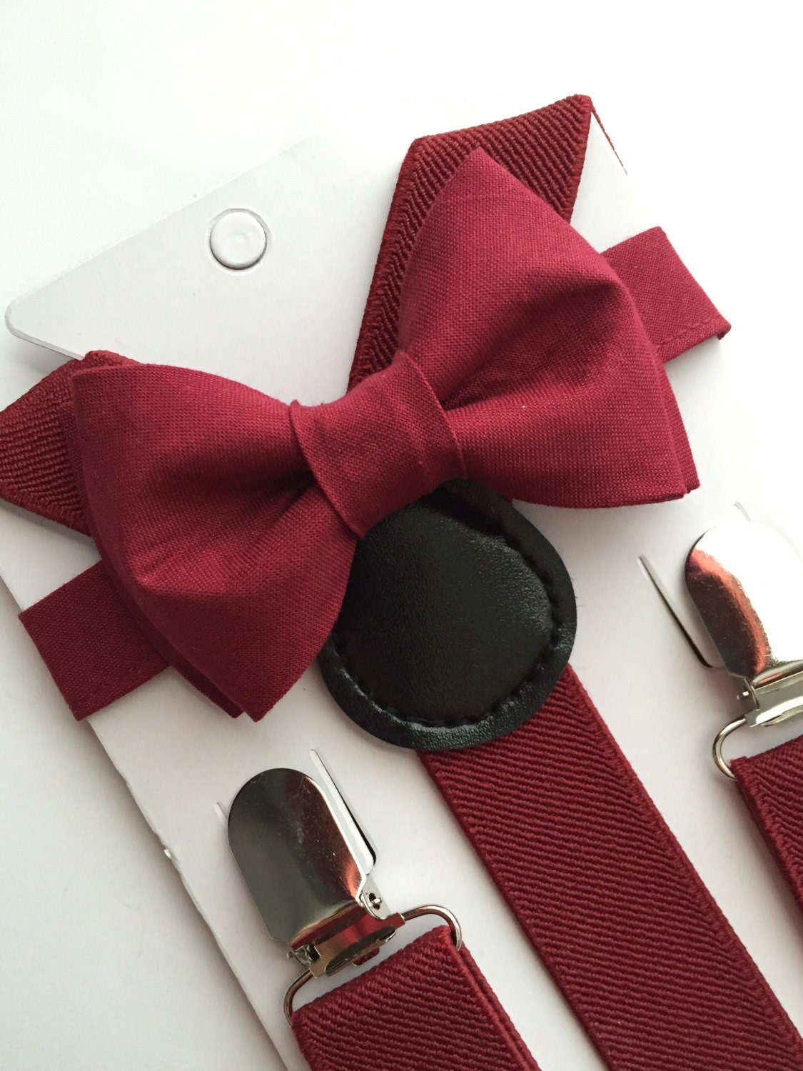 Burgundy Maroon Bowtie and Burgundy Suspenders Set. Burgundy Bow Tie.