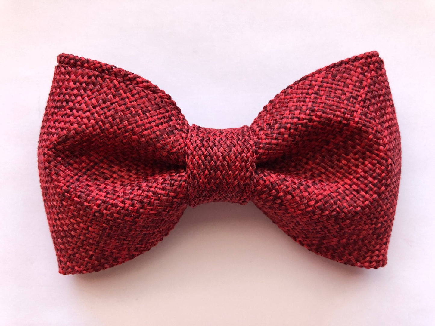 Burgundy Burlap Bow Tie and Navy Blue Suspenders.