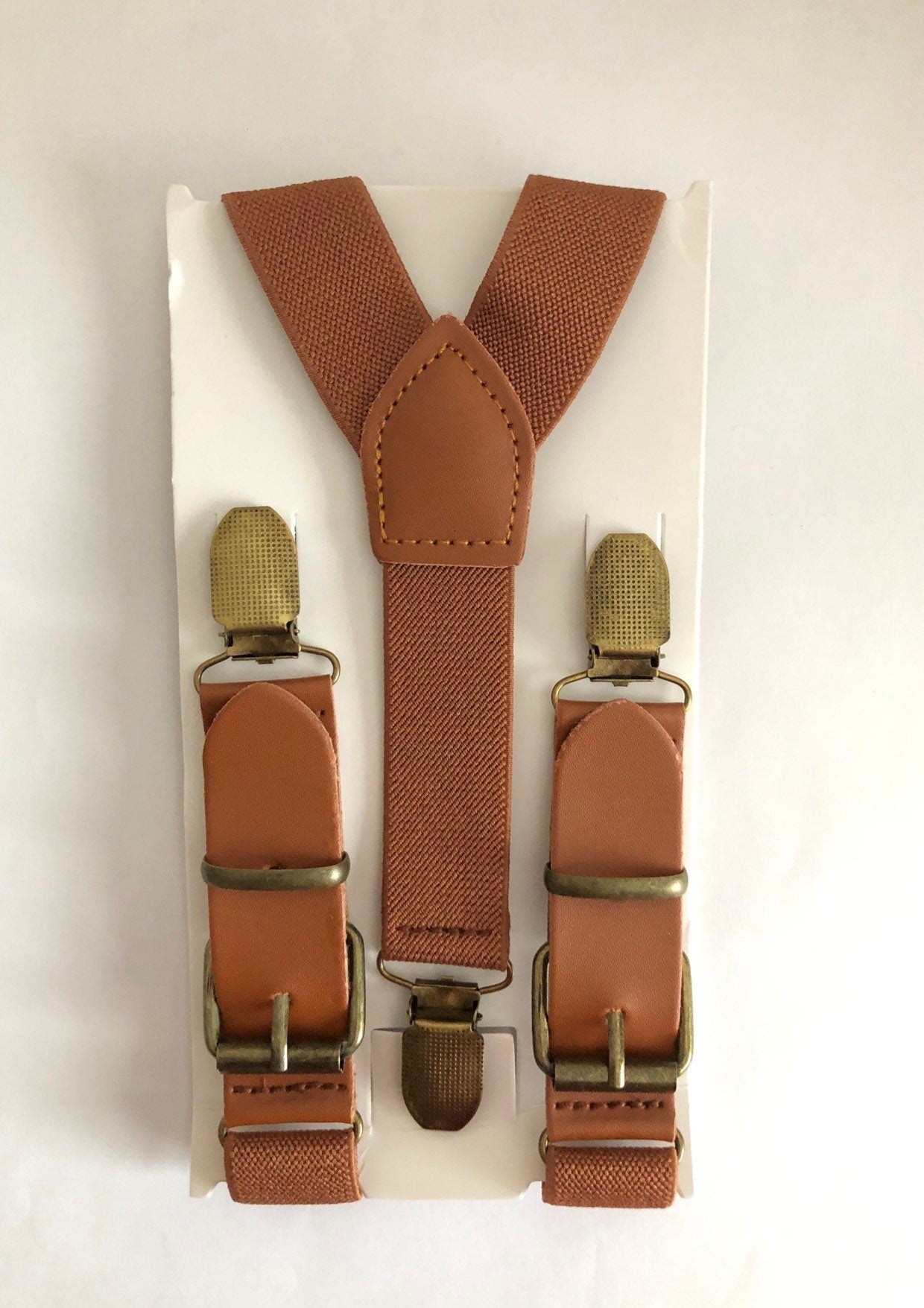 Brown Elastic Cognac Buckle Suspenders.