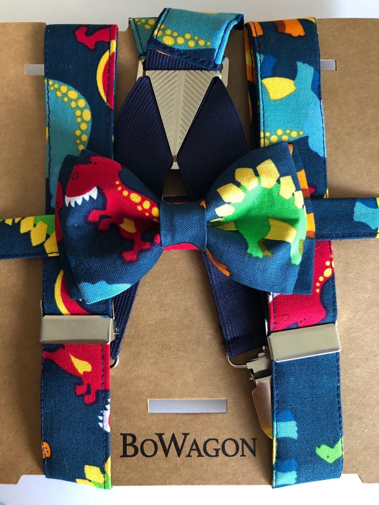 (Copy) Dinosaurs Suspenders and Dinosaur bow tie.