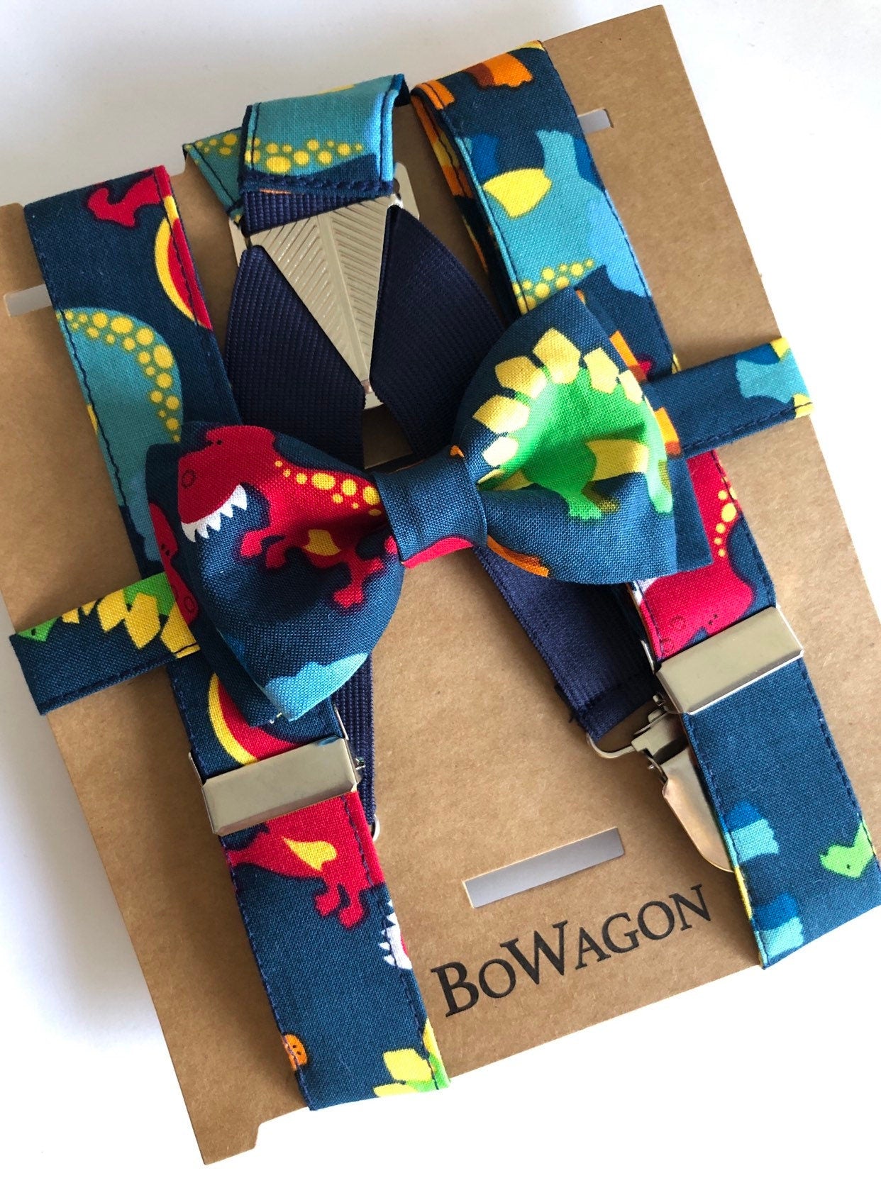 (Copy) Dinosaurs Suspenders and Dinosaur bow tie.