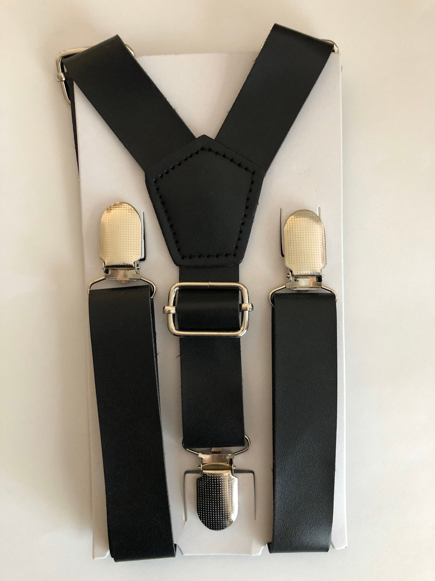 Black Leather Suspenders and Wheat Burlap Bow Tie.