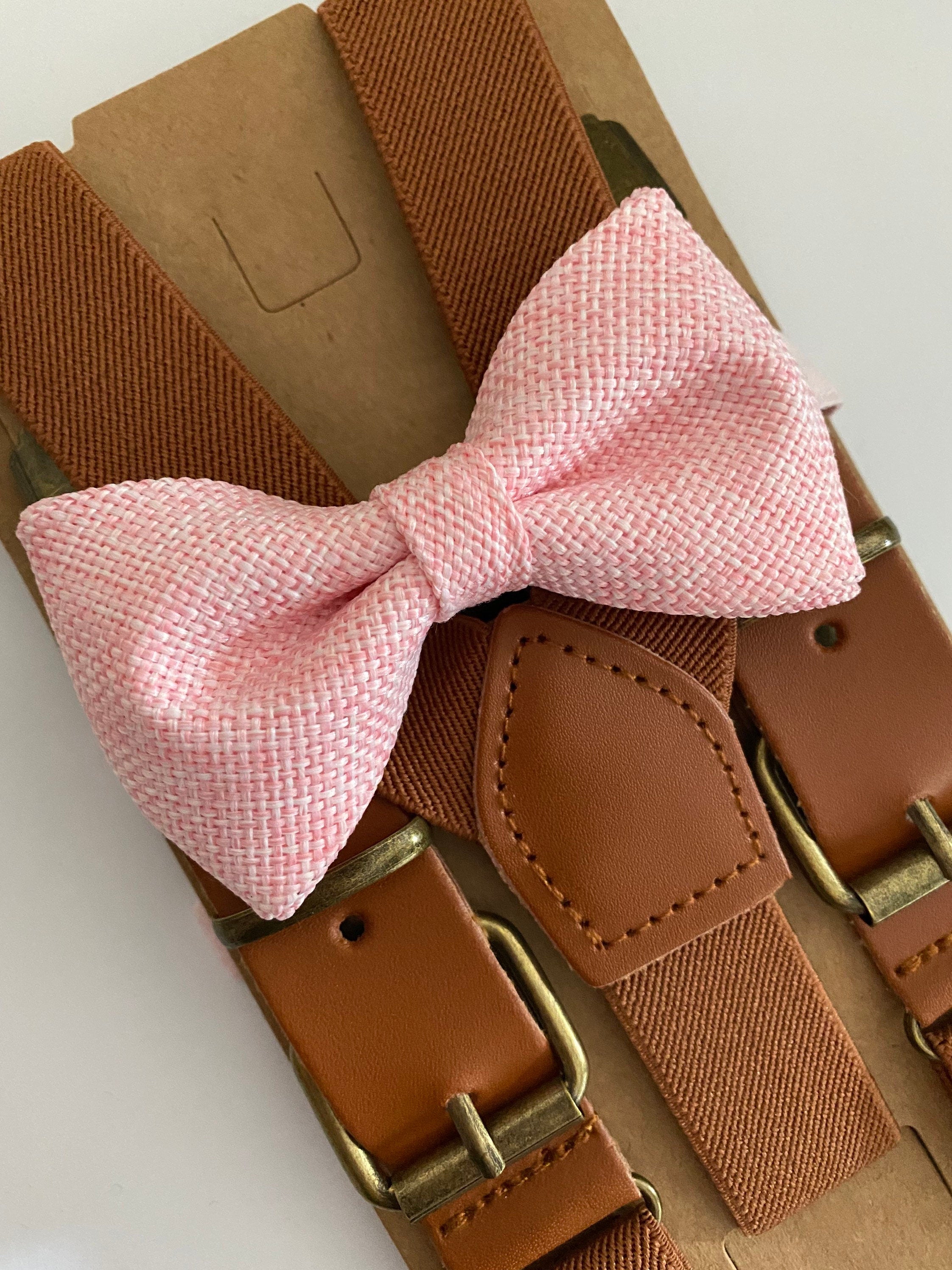 Brown Elastic Buckle Cognac Suspenders and Navy Blue Bow Tie. – BoWagon