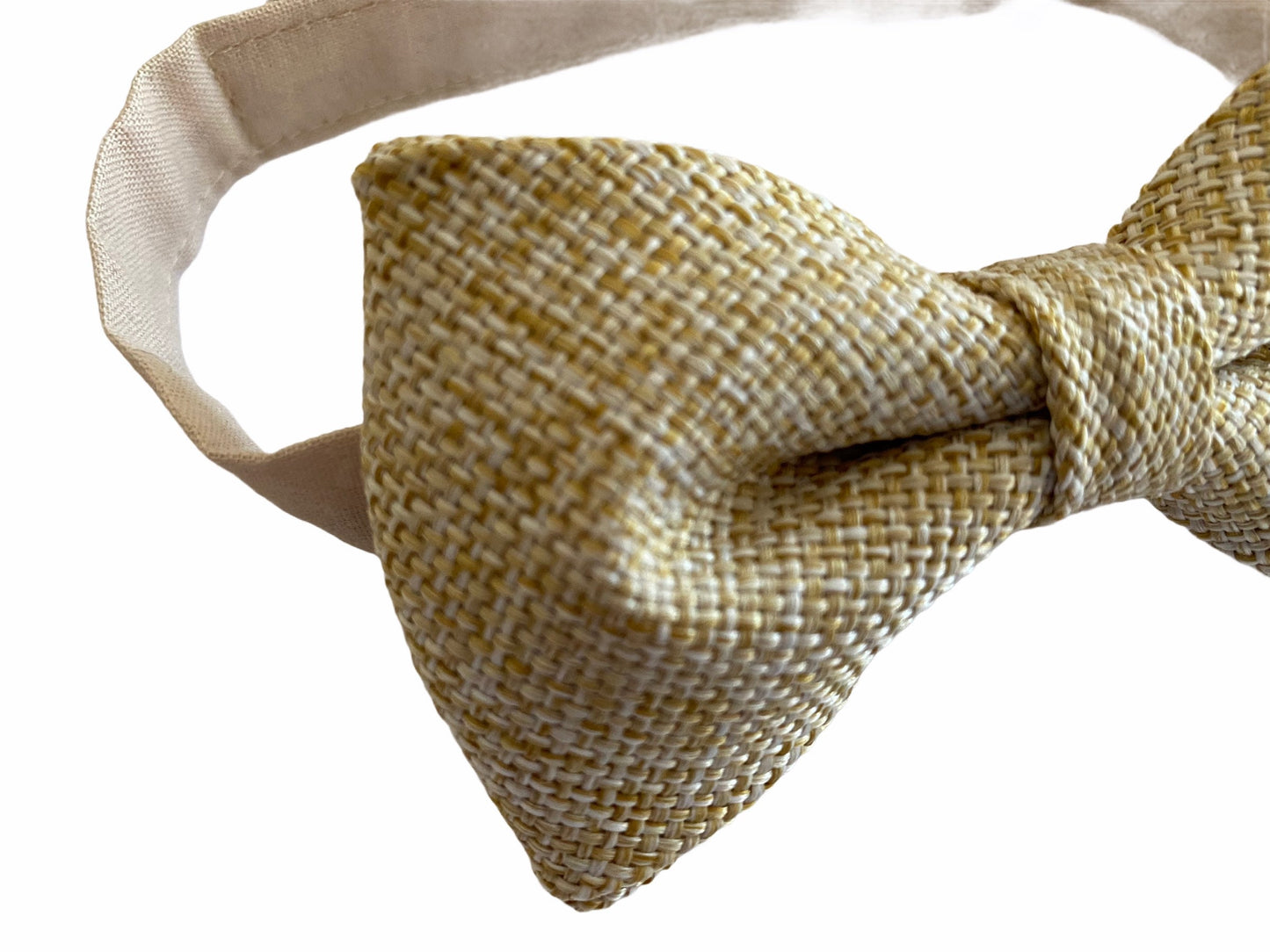 Brown 1 inch wide PU Leather Suspenders and Light Burlap Bow Tie Set.