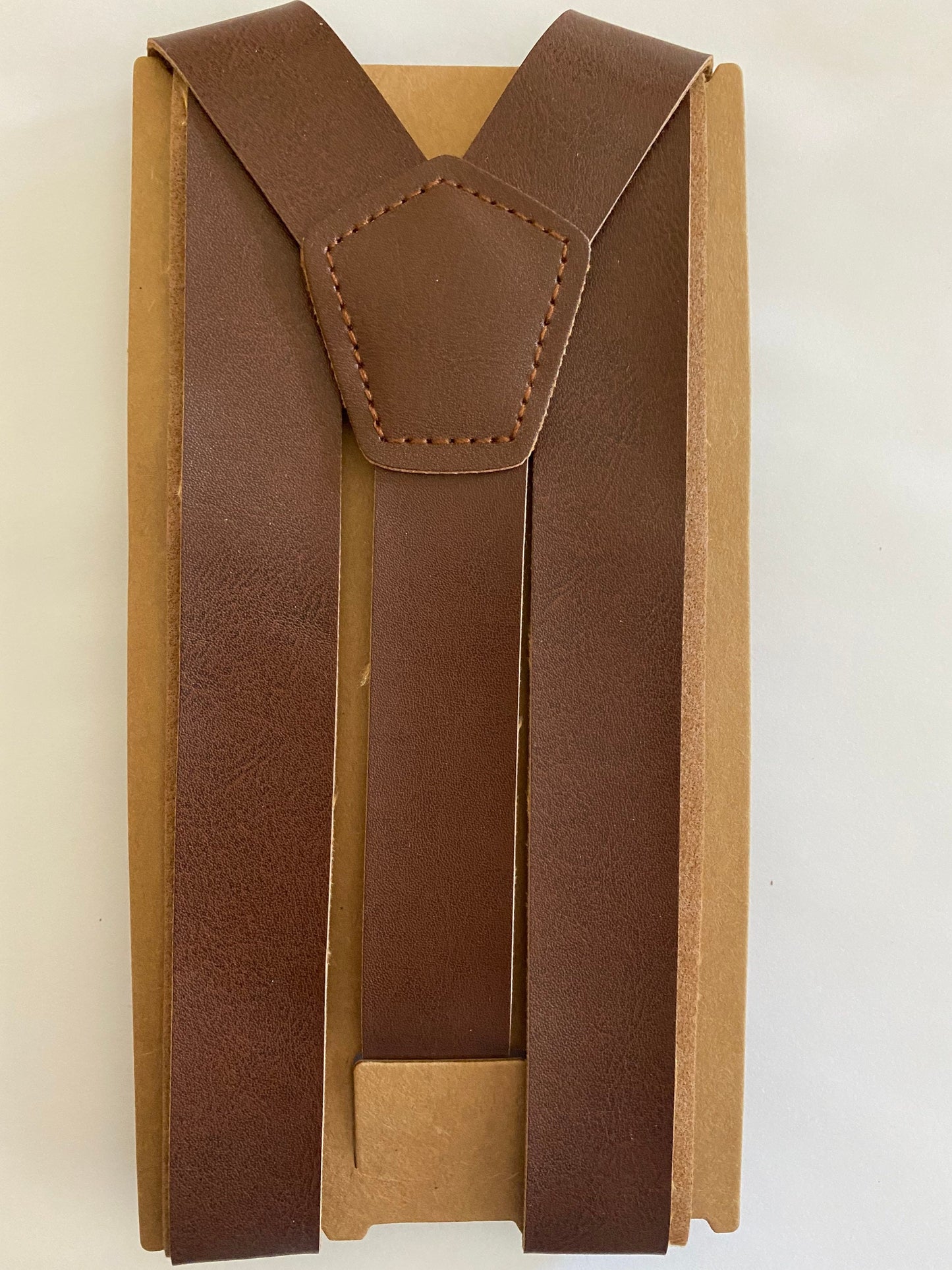 Brown 1 inch wide PU Leather Suspenders and Dark Green Juniper Bow Tie Set.