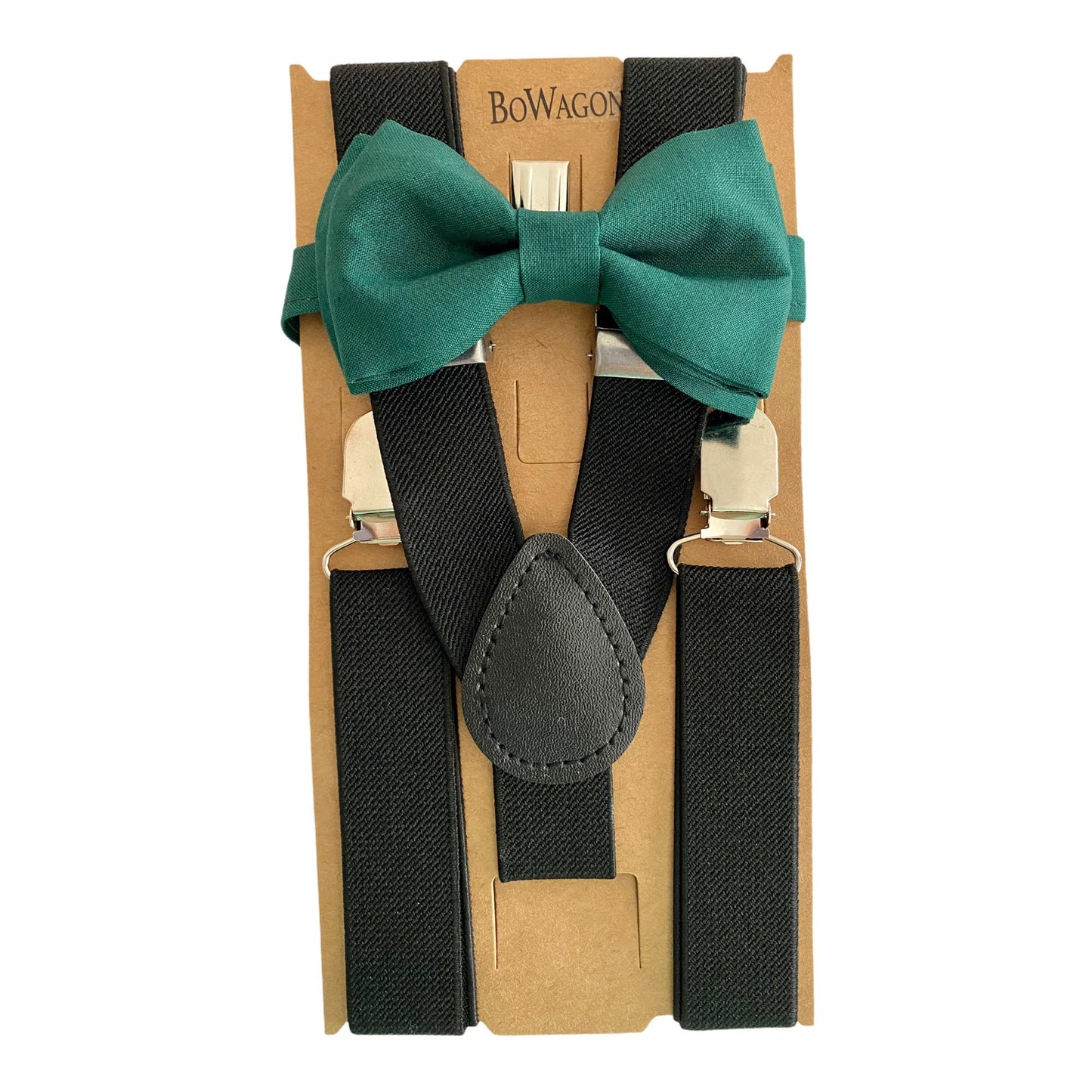 Dark Green Juniper Cotton Bowtie Black Suspenders set