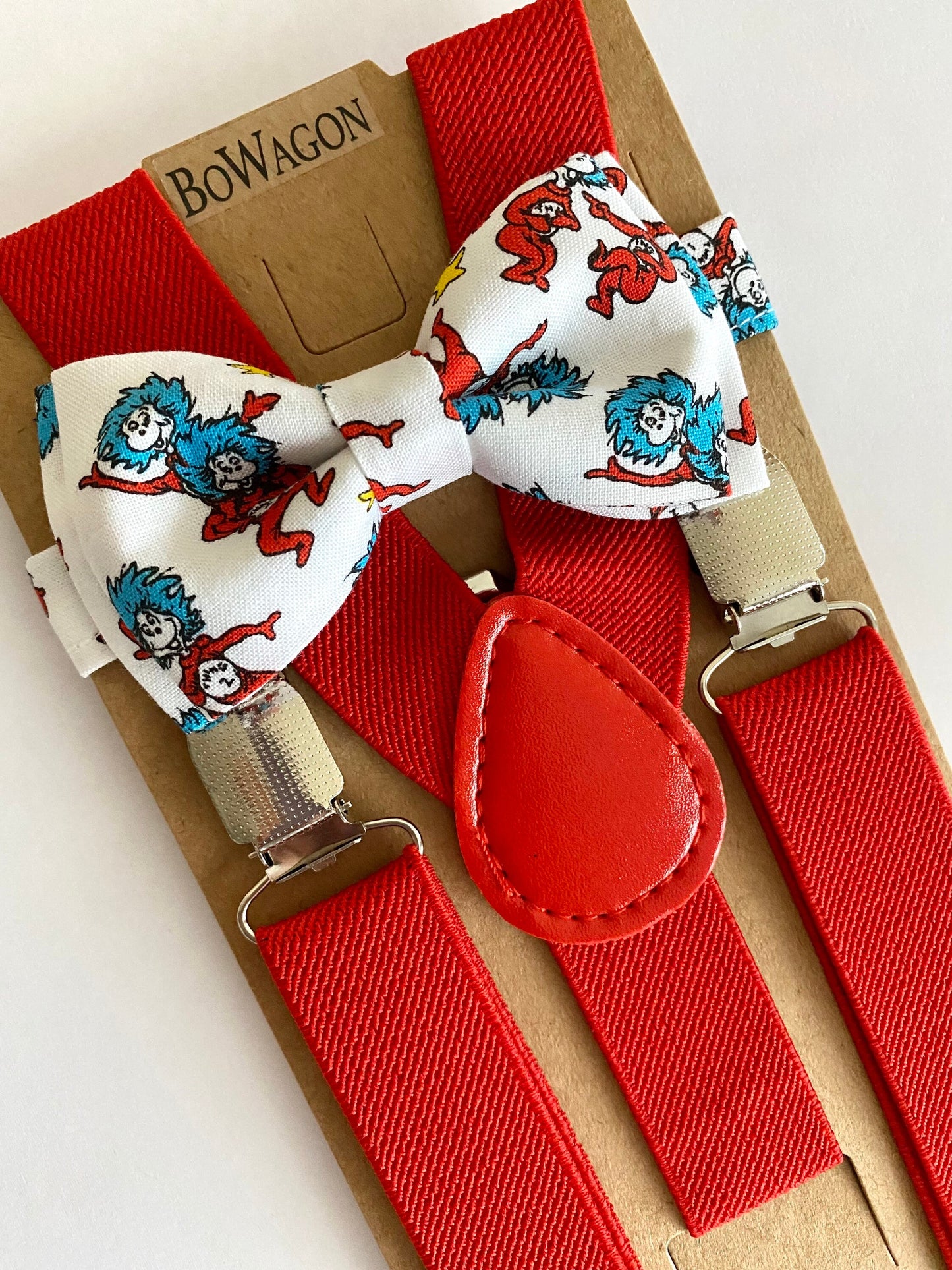 Cat Suspenders. Thing Suspenders. One Bow tie. Two Bow tie.