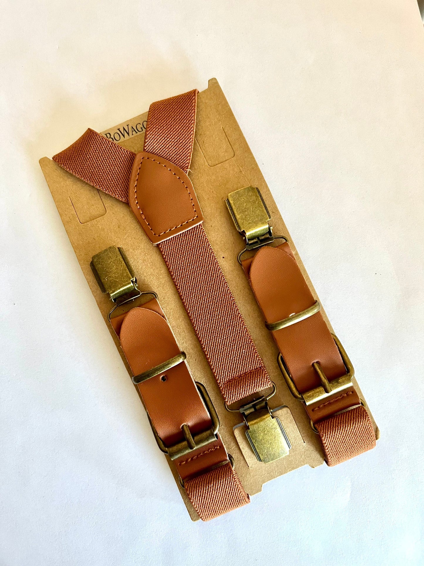 Brown Elastic Cognac Buckle Suspenders.