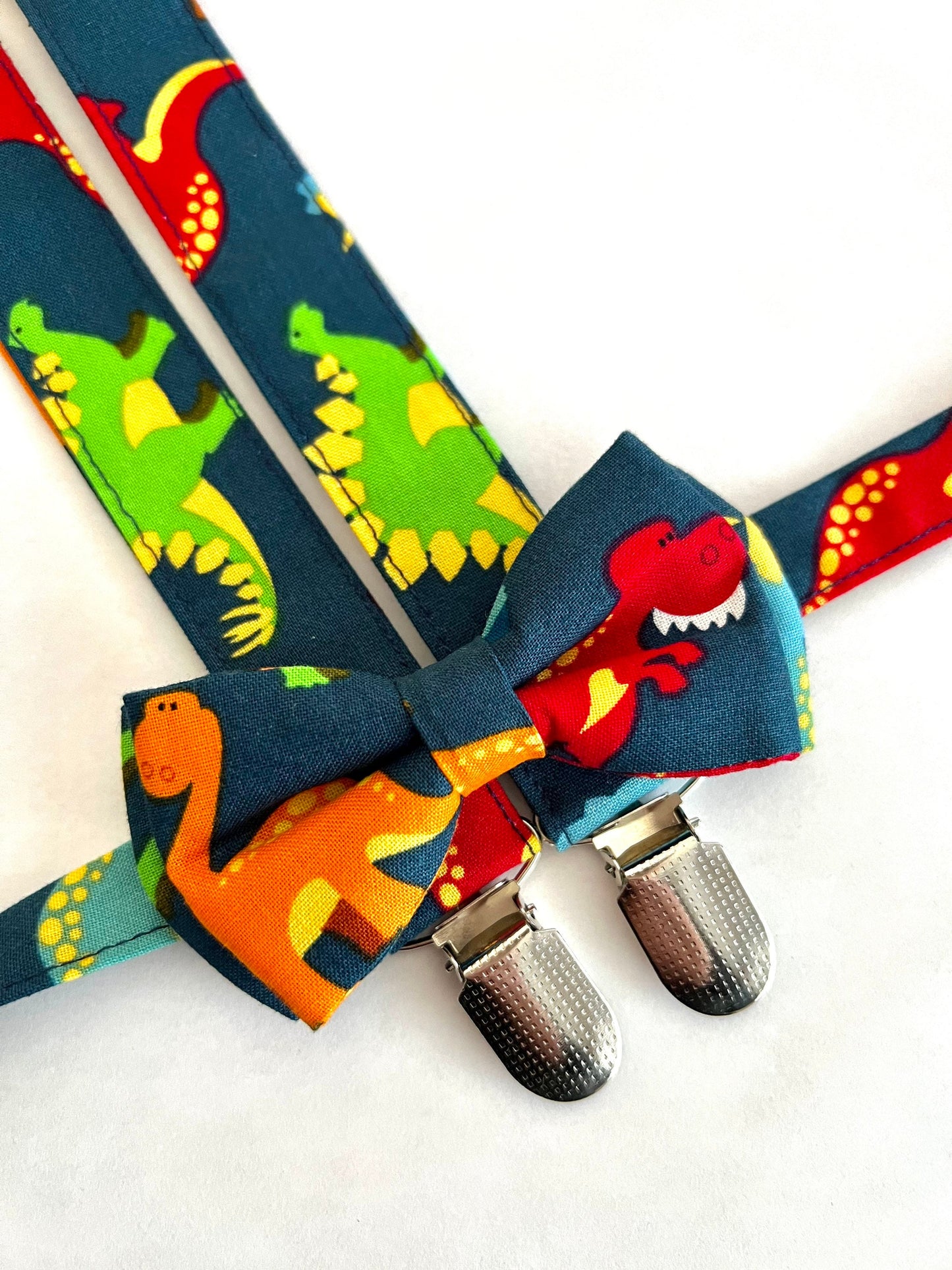 (Copy) Dinosaurs Suspenders and Dinosaur bow tie.