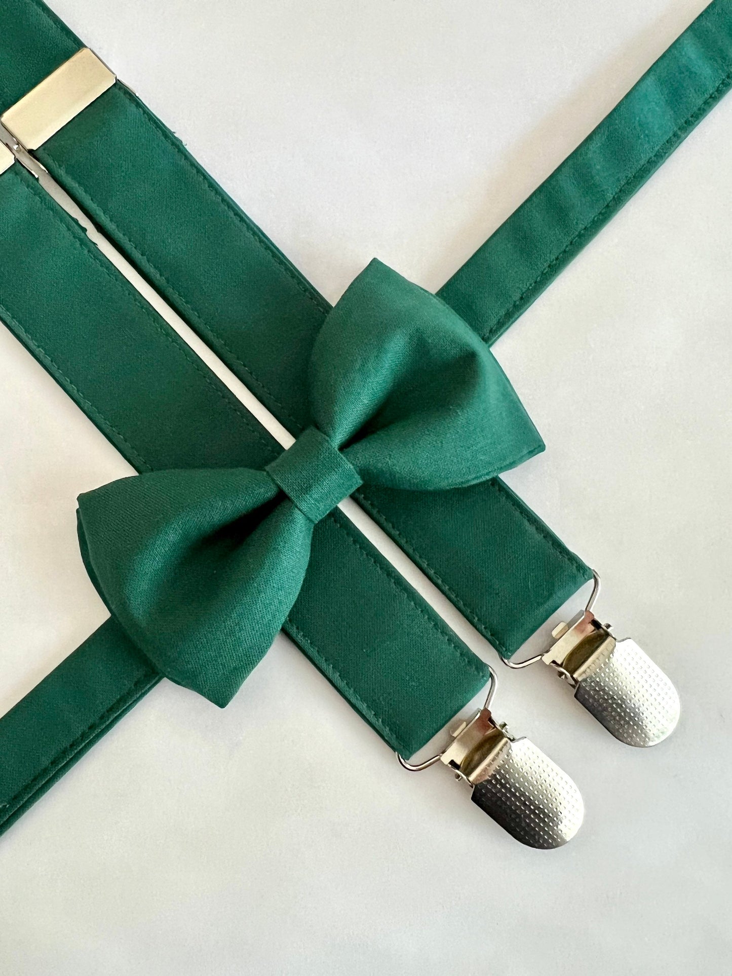 Dark Emerald Green Suspenders and Bow Tie Set