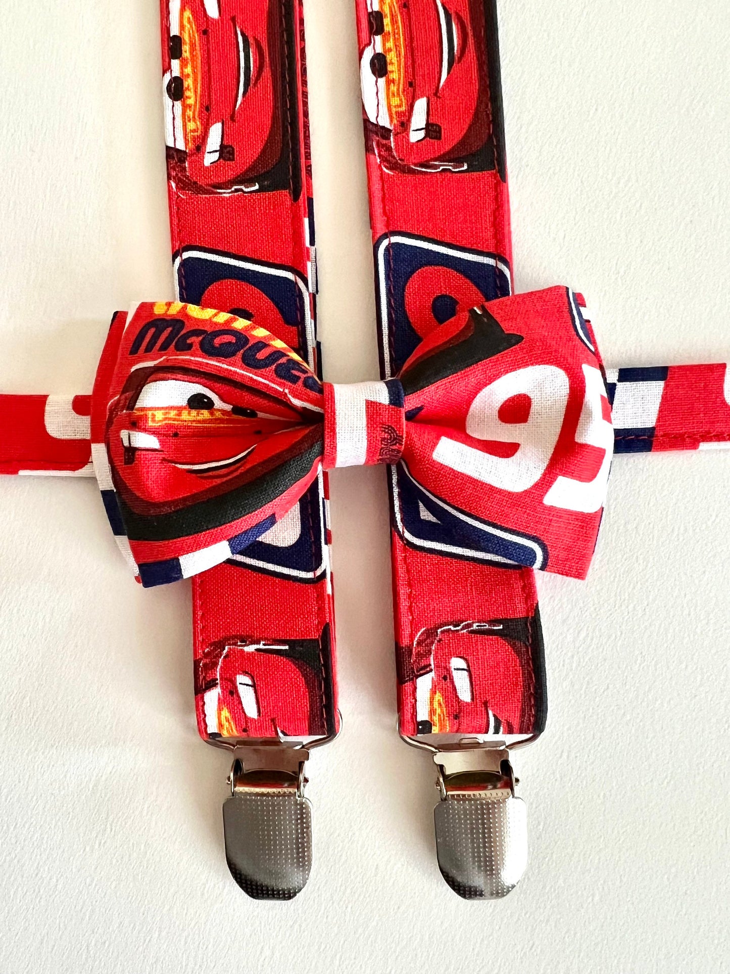 Car Suspenders/ Bow Tie Set. Red Car Bow Tie. Race Car Suspenders.
