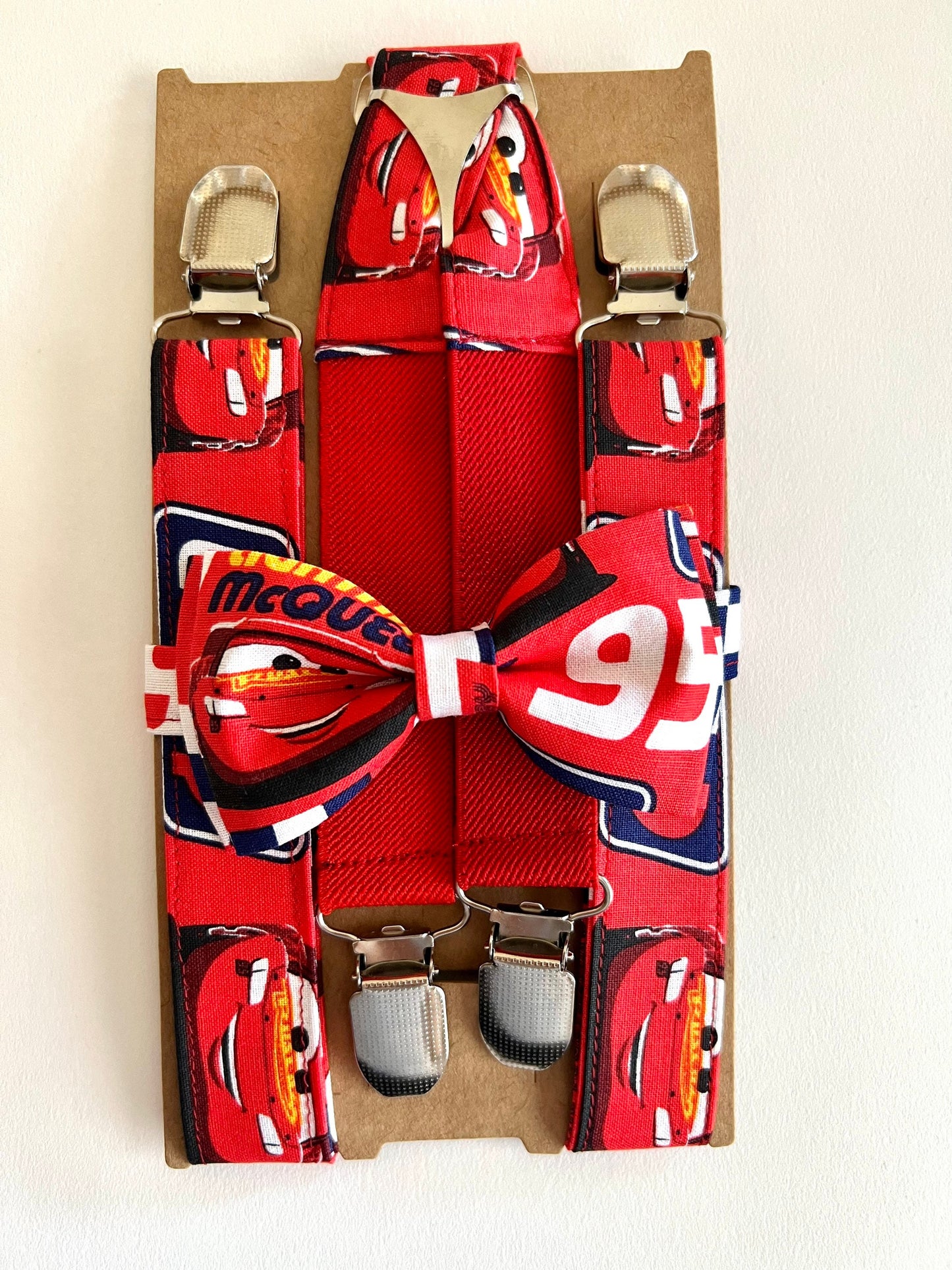 Car Suspenders/ Bow Tie Set. Red Car Bow Tie. Race Car Suspenders.