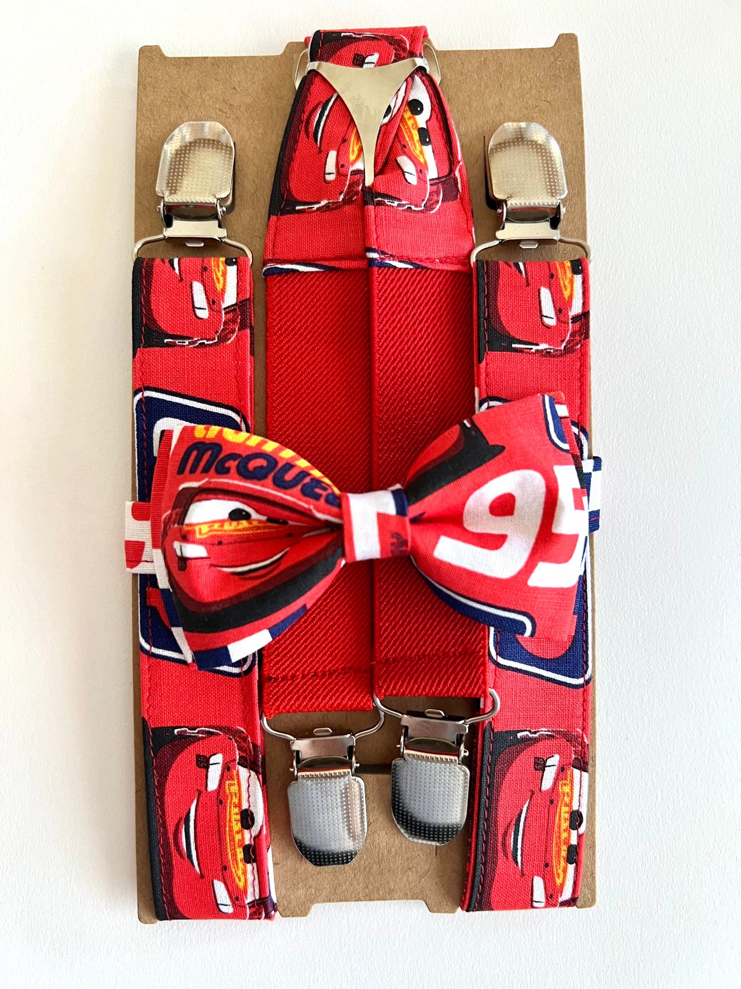Car Suspenders/ Bow Tie Set. Red Car Bow Tie. Race Car Suspenders.