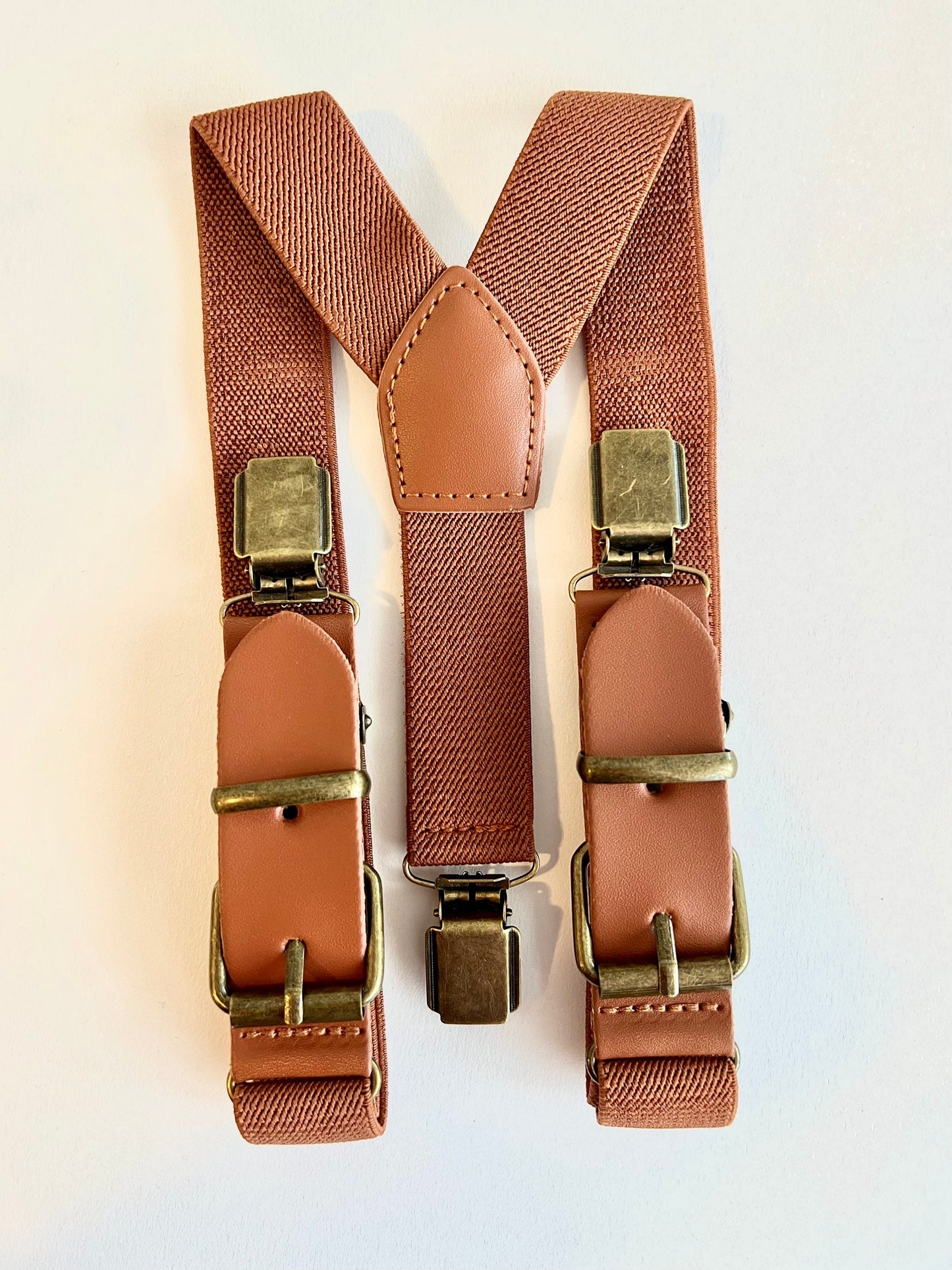 Brown Elastic Cognac Buckle Suspenders.