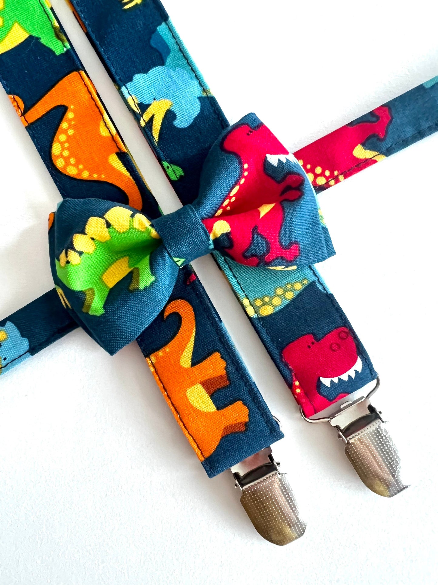 (Copy) Dinosaurs Suspenders and Dinosaur bow tie.