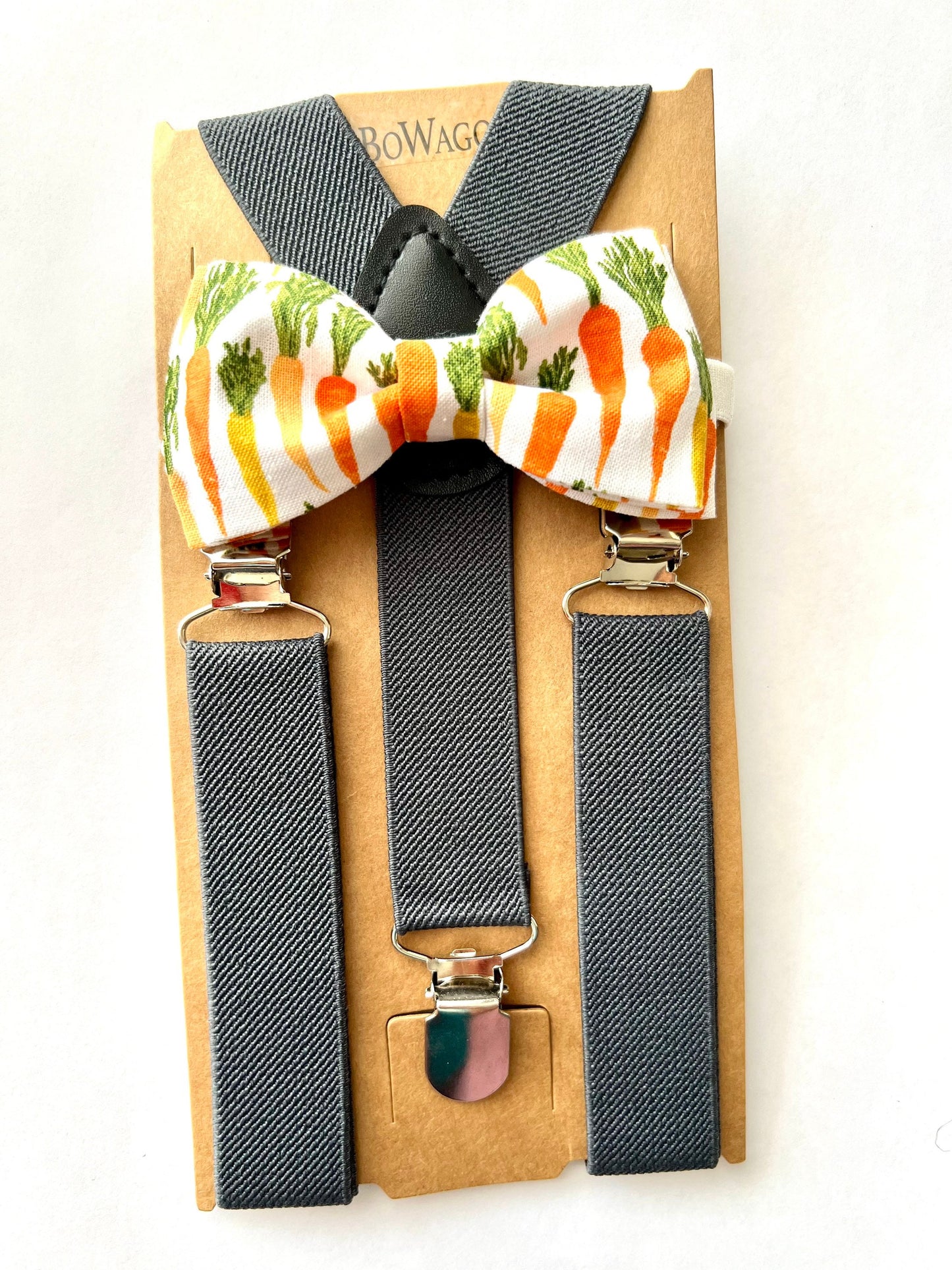 Easter Carrots Bow Tie and Dark Grey Suspenders Sets. Carrots Easter Bowtie.