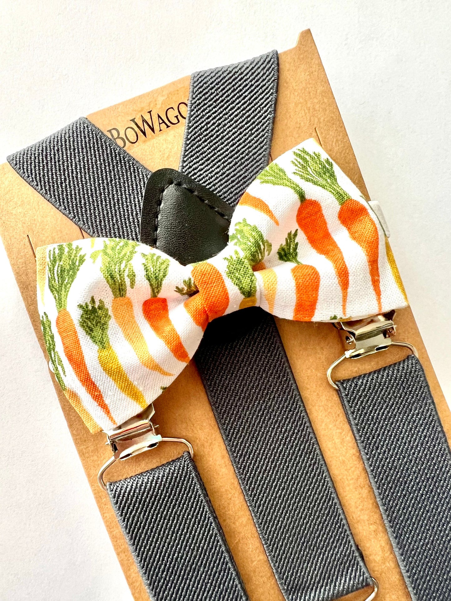 Easter Carrots Bow Tie and Dark Grey Suspenders Sets. Carrots Easter Bowtie.