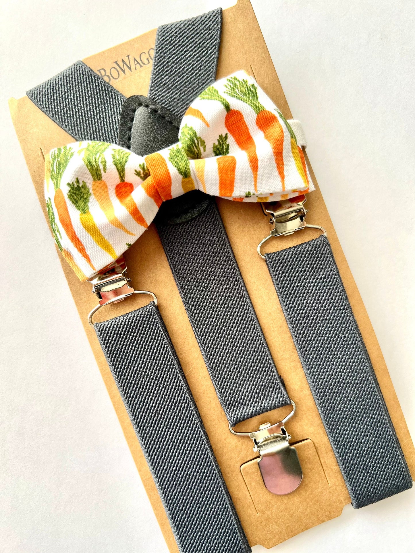 Easter Carrots Bow Tie and Dark Grey Suspenders Sets. Carrots Easter Bowtie.