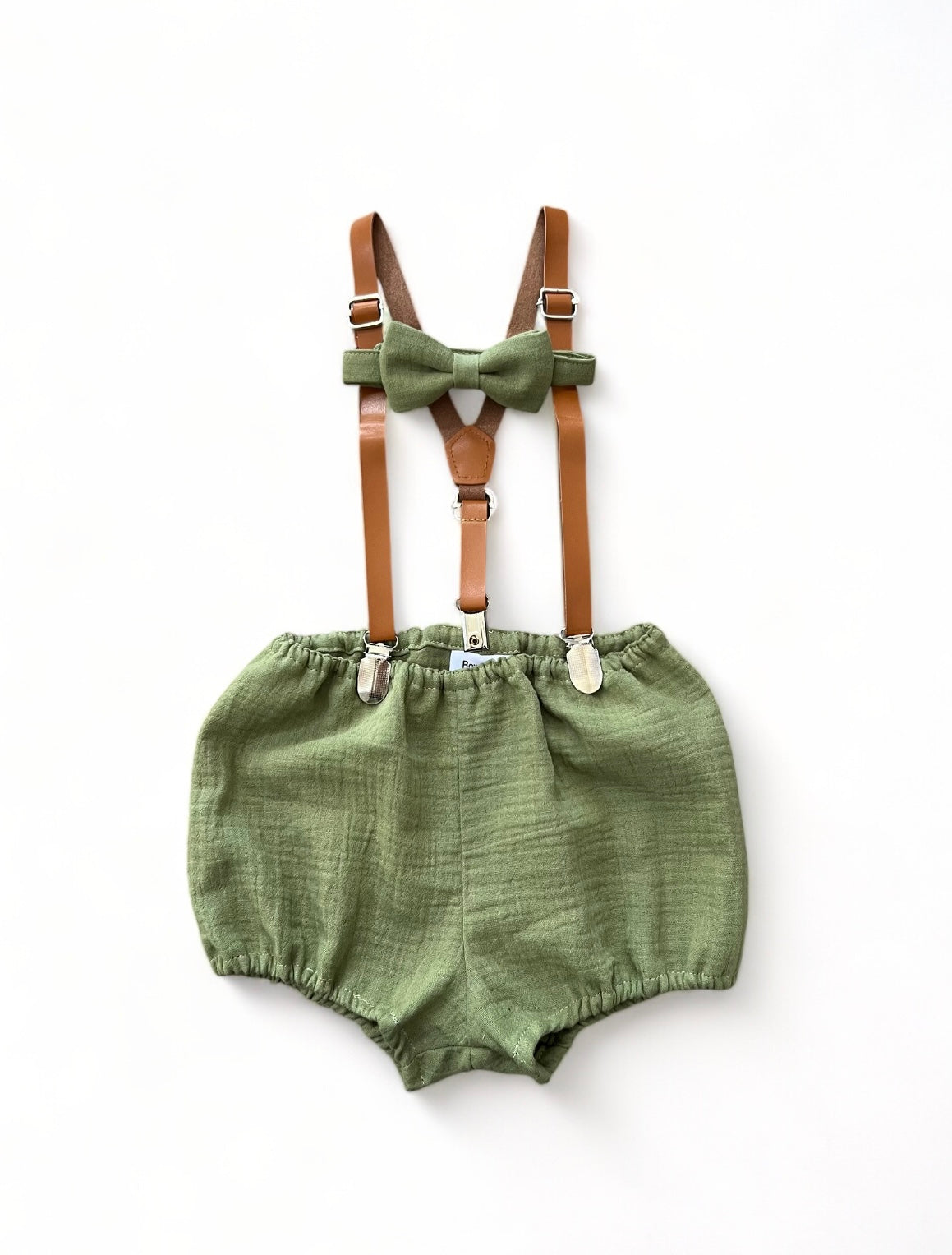 Sage Green Baby Boy First Birthday Outfit /Cake Smash Outfit / Bloomers Suspenders Bow Tie Outfit