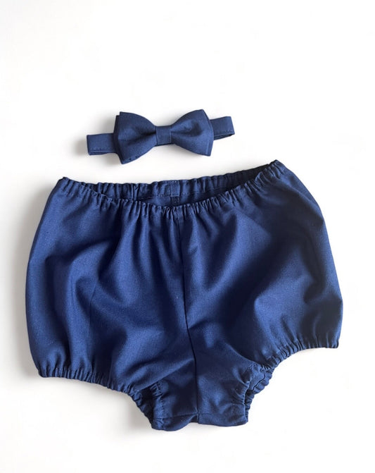 Baby Boy’s Navy Blue Bloomers and Grey Suspenders Birthday Outfit. Dark Blue Cake Smash Outfit. Baby Bloomers Suspenders Bow Tie Outfit