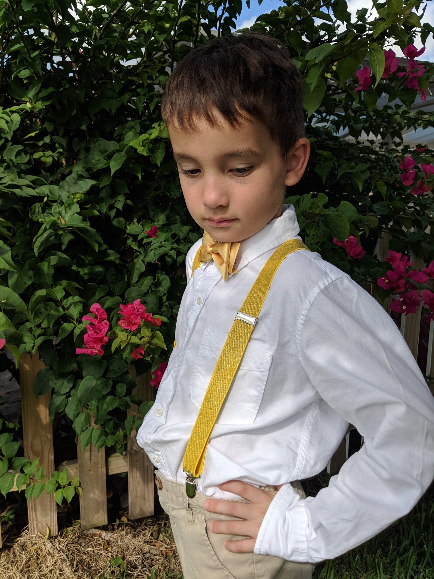 Gold bow tie and Glitter Gold Suspenders set. /Adults/ Kids