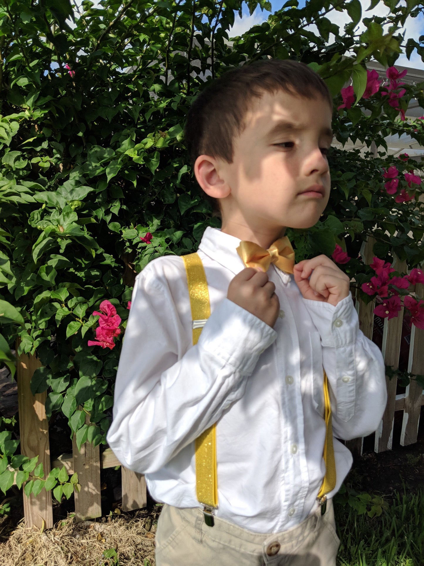 Gold bow tie and Glitter Gold Suspenders set. /Adults/ Kids