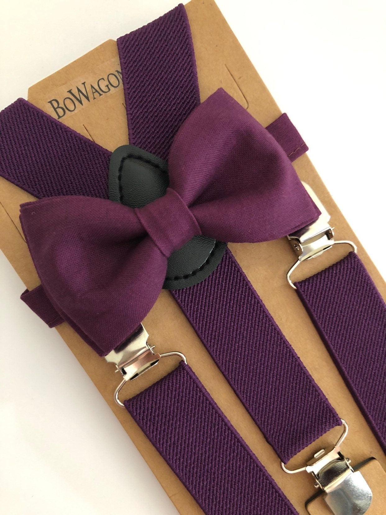 Eggplant Purple Bow Tie and Purple Suspenders Set. Adults/Kids