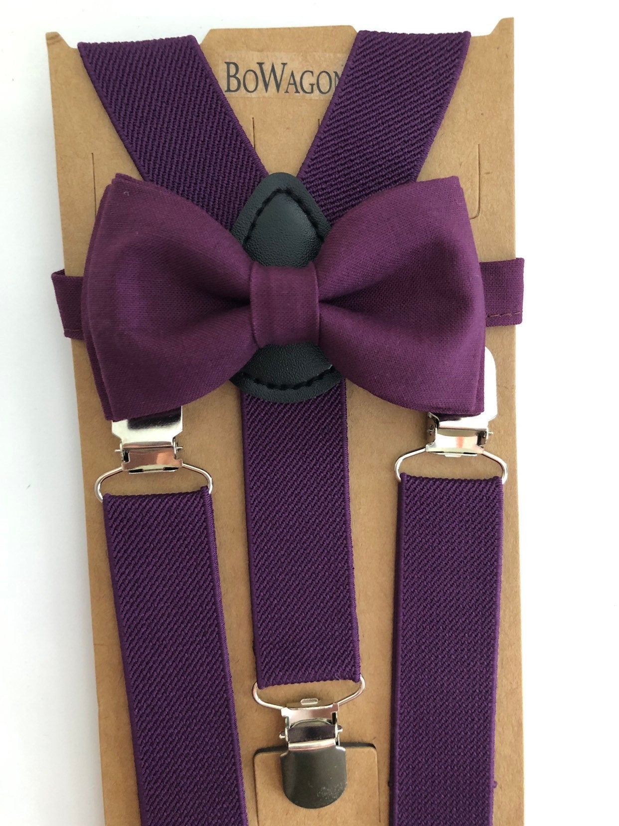 Eggplant Purple Bow Tie and Purple Suspenders Set. Adults/Kids