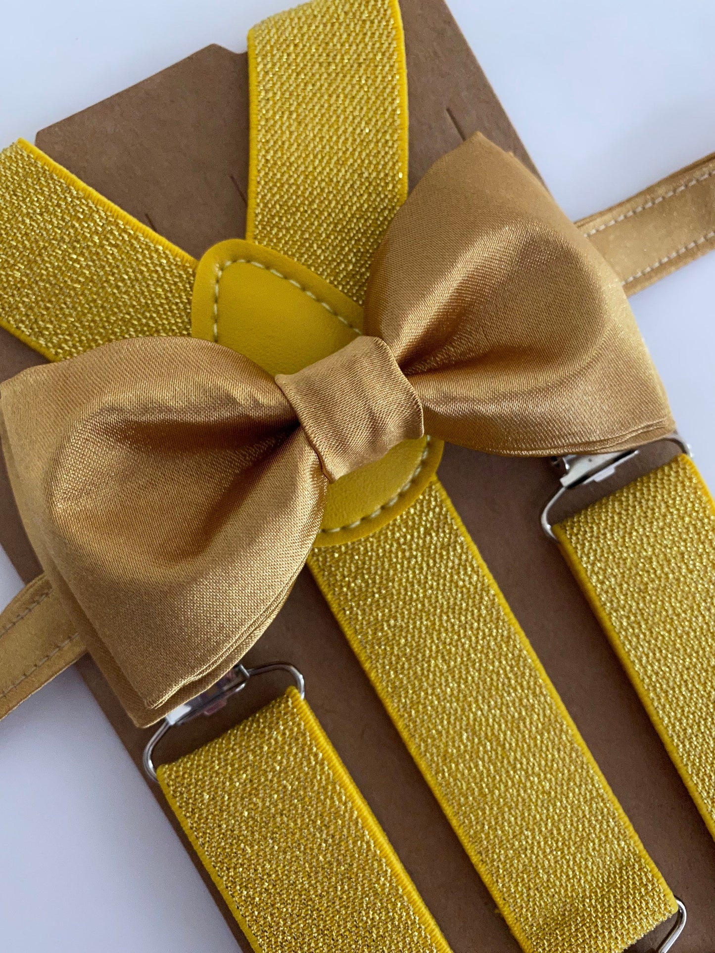 Gold bow tie and Glitter Gold Suspenders set. /Adults/ Kids