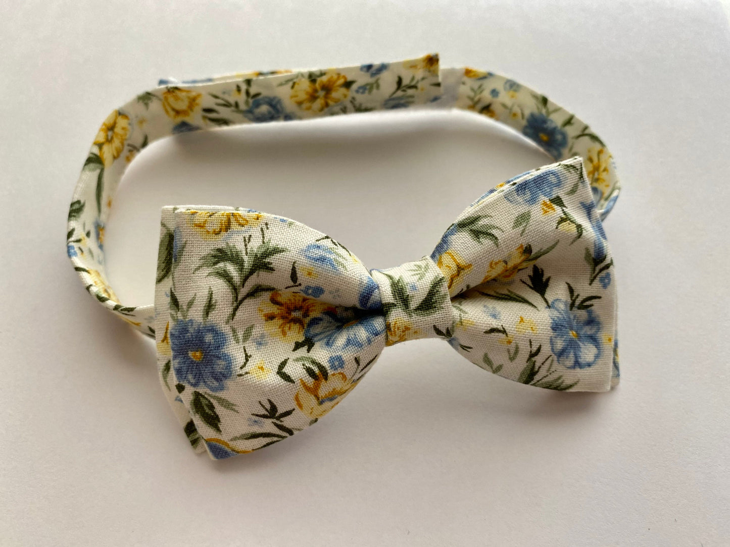 Easter Floral Light Blue Bow Tie and Beige Suspenders.