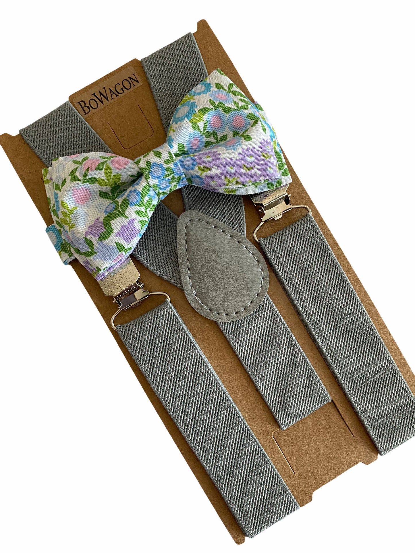 BoWagon Easter Floral Light Blue Bow Tie and Suspenders. Suspenders Only / 6-12yo