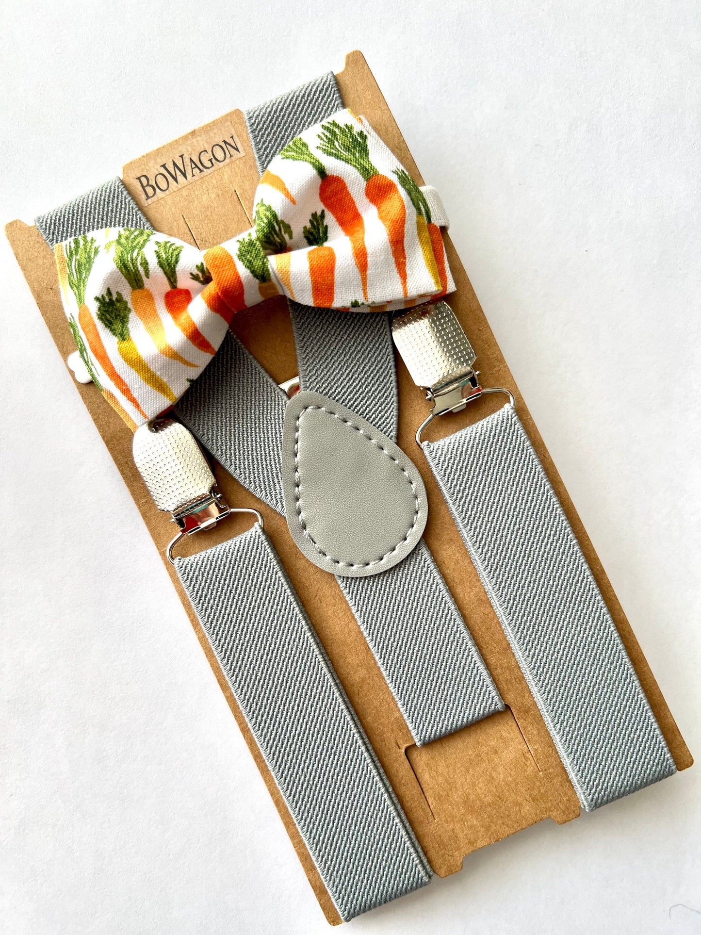 Easter Carrots Bow Tie and Grey Elastic Suspenders Sets. Carrots Easter Bowtie.